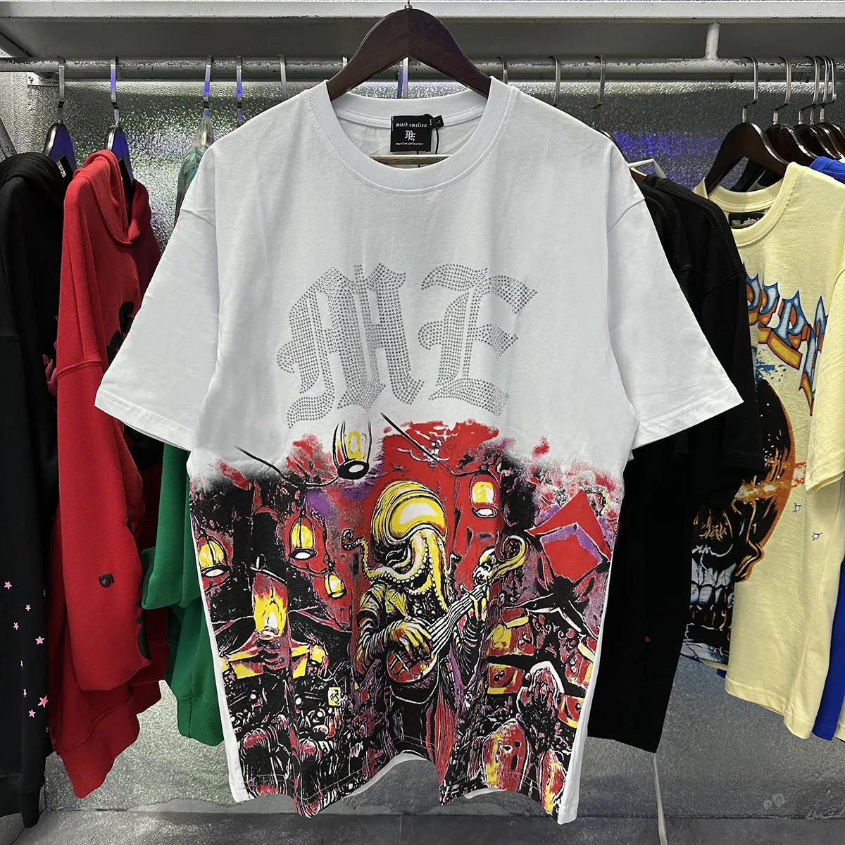 MIXED EMOTION Oversized Cotton Rhinestone T-Shirt