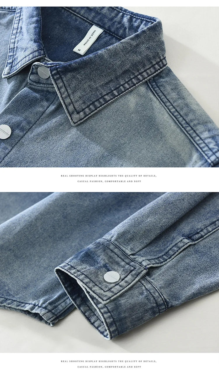2025 Autumn New Letter-embroidered Vintage Washed Long Sleeve Denim Shirt for Men Clothing Cotton Versatile Streetwear CM7738