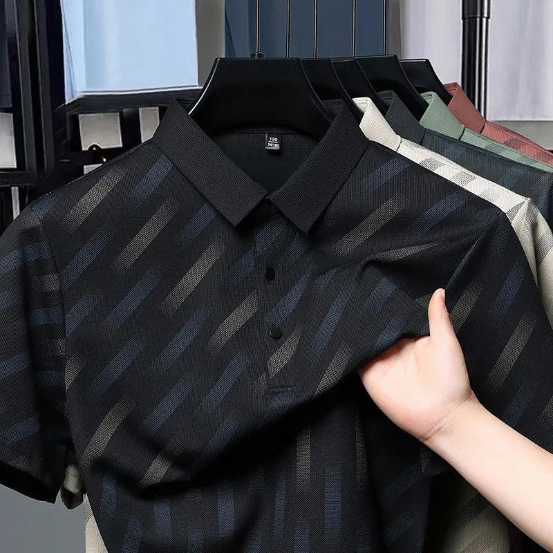 Men's Contrast Print Polo Shirt | Breathable Summer Knit