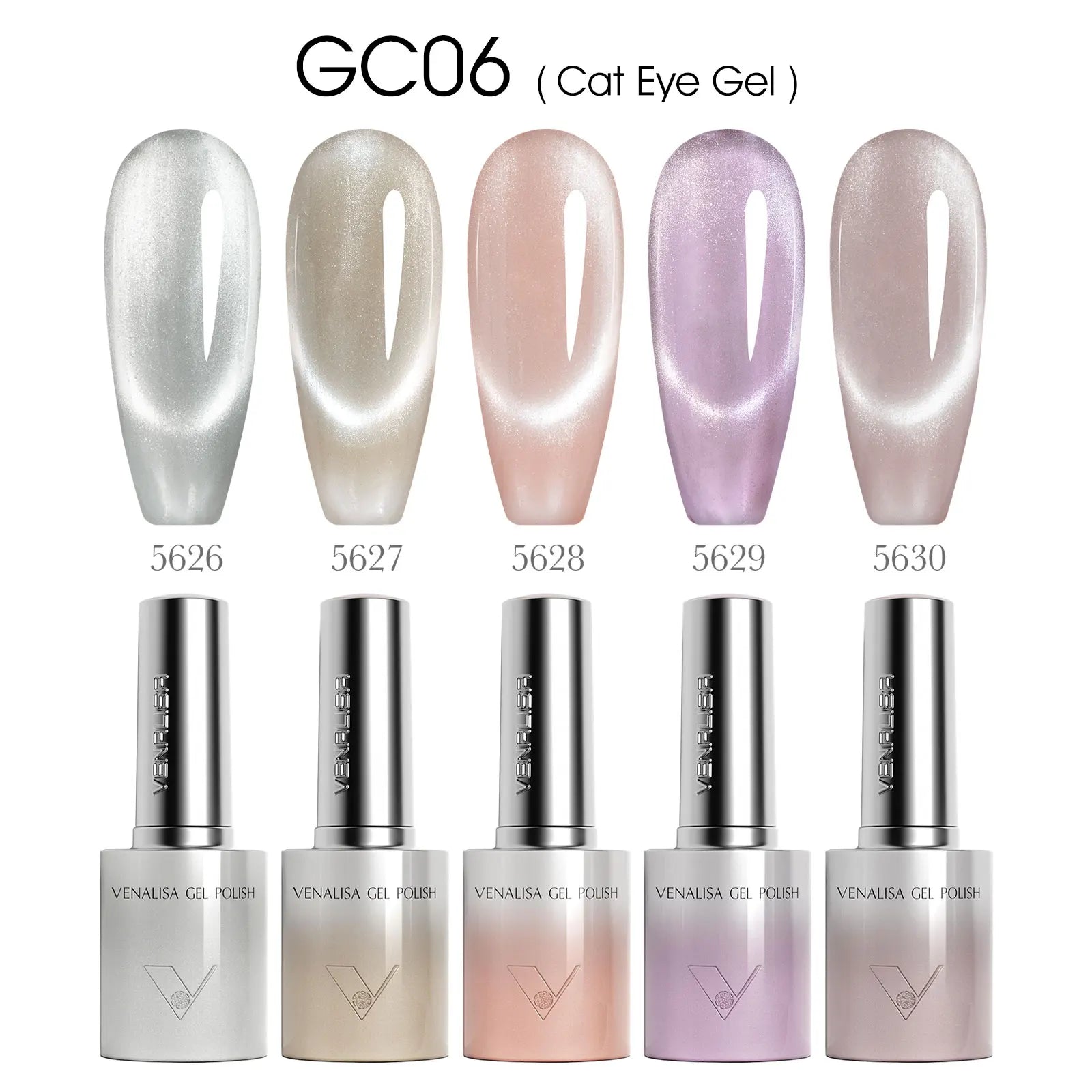 5pcs Venalisa Hema/TPO Free Cat Eye Nail Gel Polish Color Palette Kit Ultra Glitter Diamond Sparkle Soak Off UV LED Varnish Set