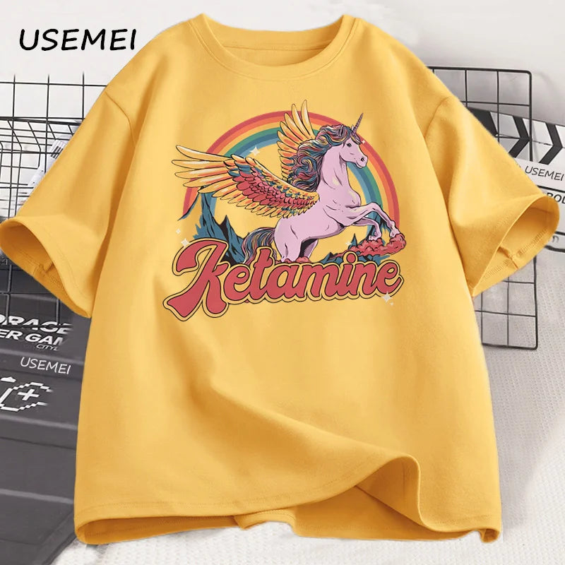 Funny Rainbow Horse T Shirt Casual Cotton Short Sleeve Humor T-Shirt Male Tshirt Crew Neck Summer Harajuku Graphic T Shirts Top