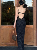 Black V-Neck Asymmetric Maxi Dress