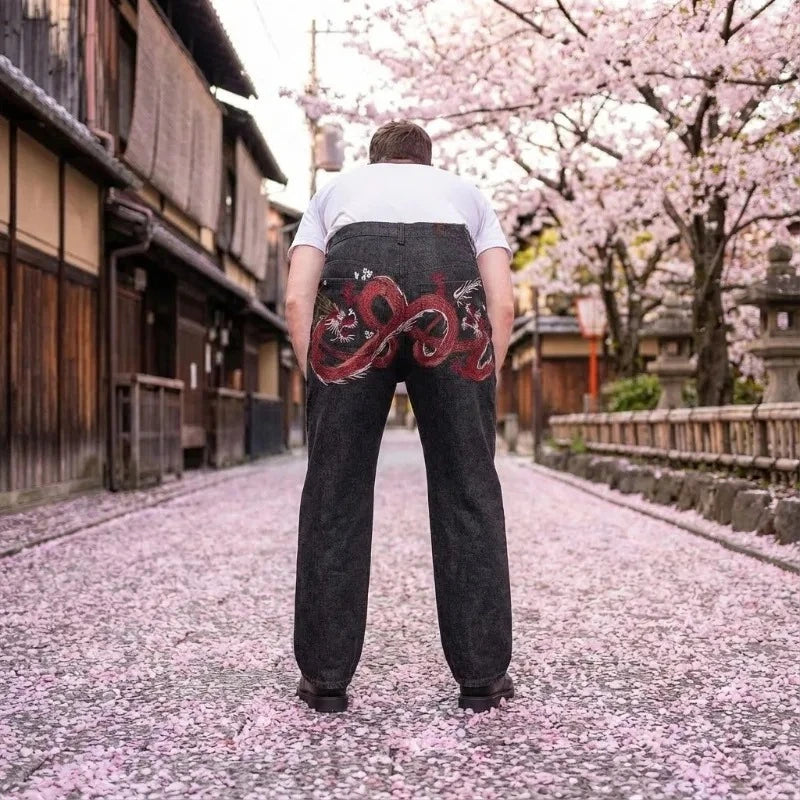 Dragon Embroidery Y2K Baggy Jeans