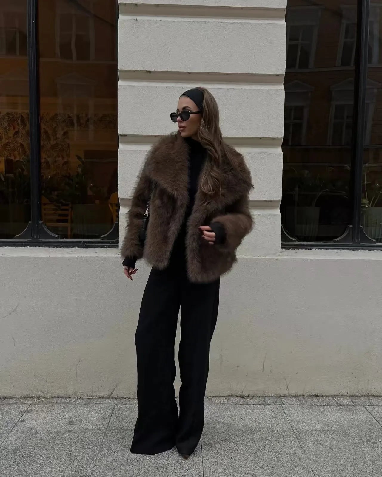 Gradient Faux Fox Fur Overcoat