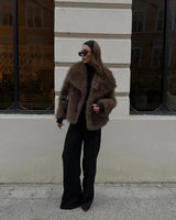 Gradient Faux Fox Fur Overcoat