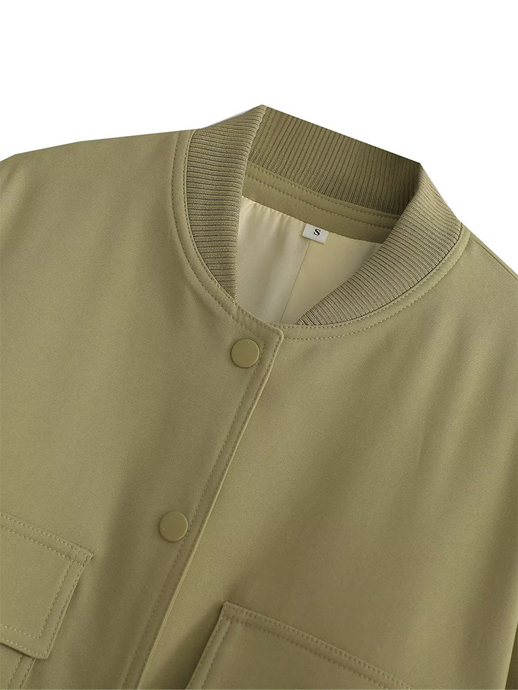 Willshela Women's Solid Bomber Jacket with Pockets