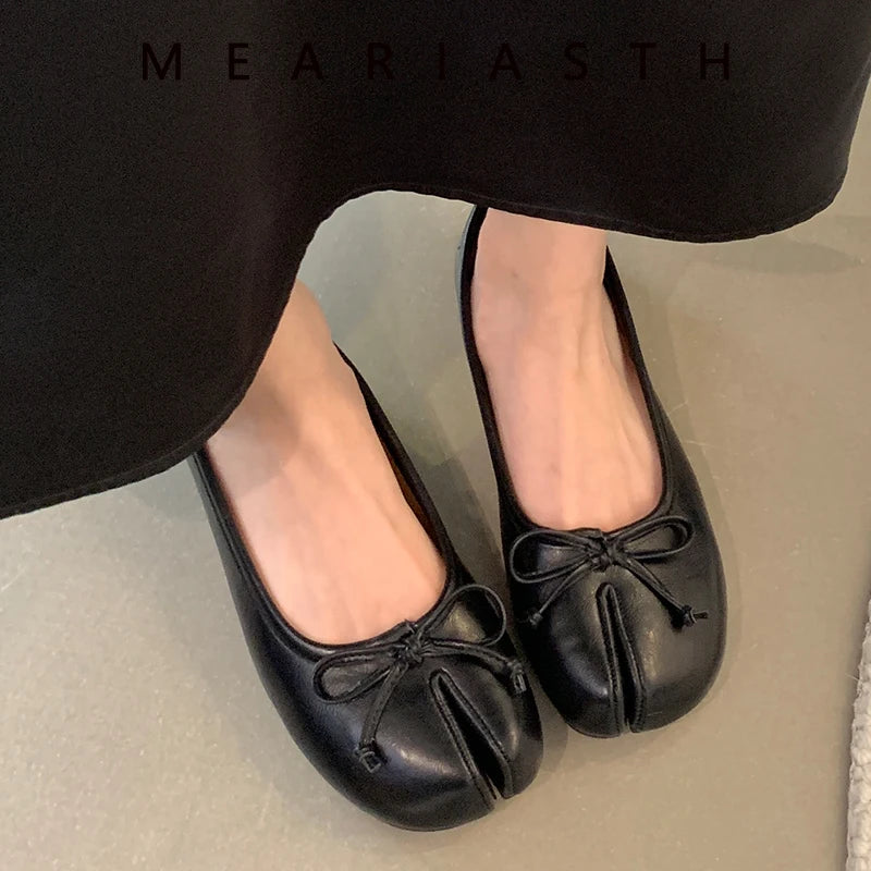Women's Split-Toe Bow Loafers | Elegant Flat Pumps