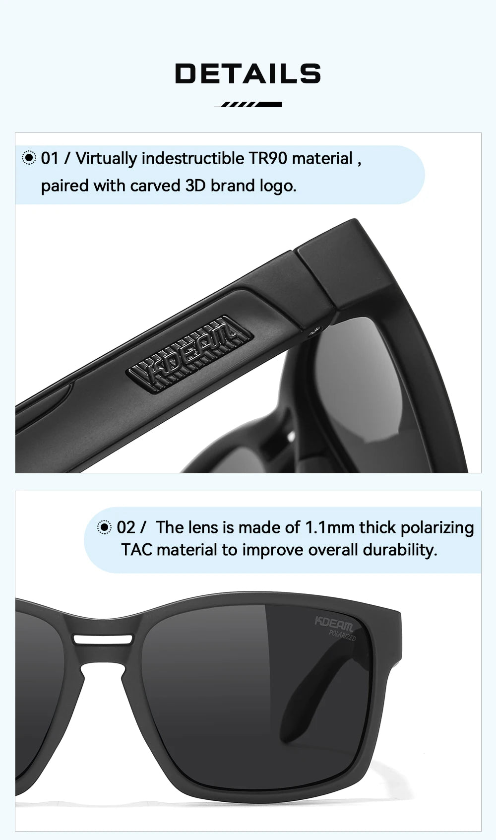 KDEAM New Polarized & Photochromic Sunglasses Unisex Size Square TR90 Sun Glasses For Fishing Golfing Driving Jogging