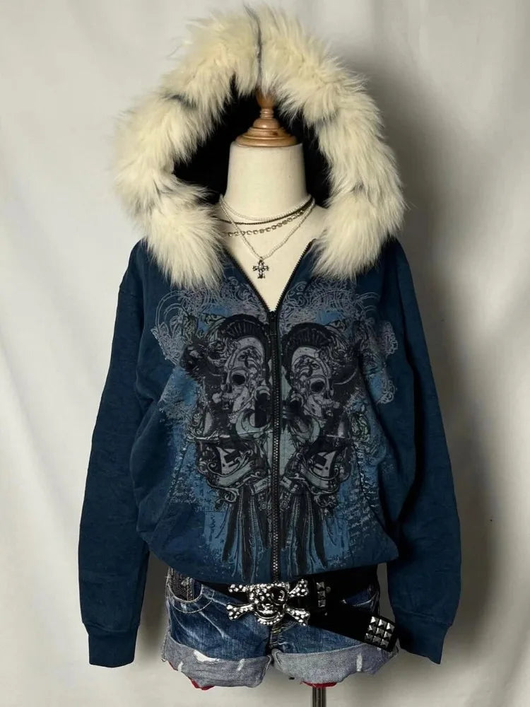 Women's Vintage Skull Print Y2K Sweatshirt