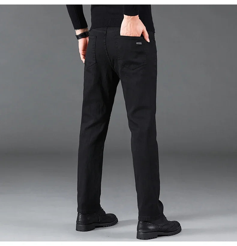 Autumn Winter Men's Jeans Classic Retro Grey Denim Pants Man Work Slim Straight Stretch Cotton Trousers Streetwear Plus Size 40