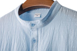 Men's Summer Cotton Linen T-shirt Beach Style Short SLeeve Henley Neck Vacation Hawaii Casual Lightweight Breathable Cozy Tops