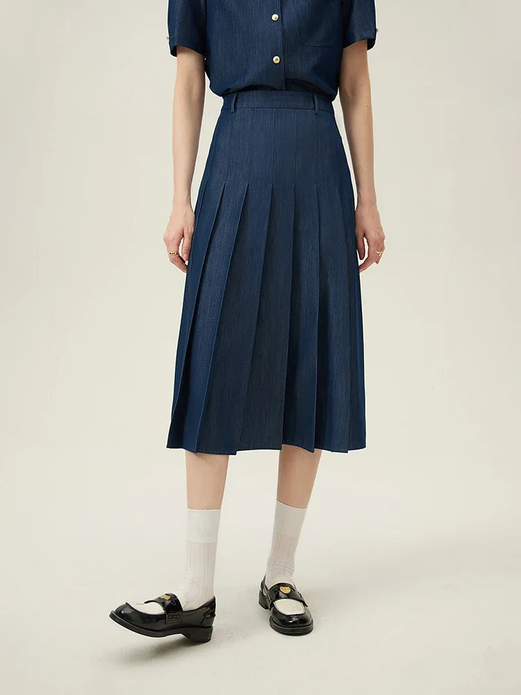 Women's Pleated Midi Skirt – Elegant Office Style