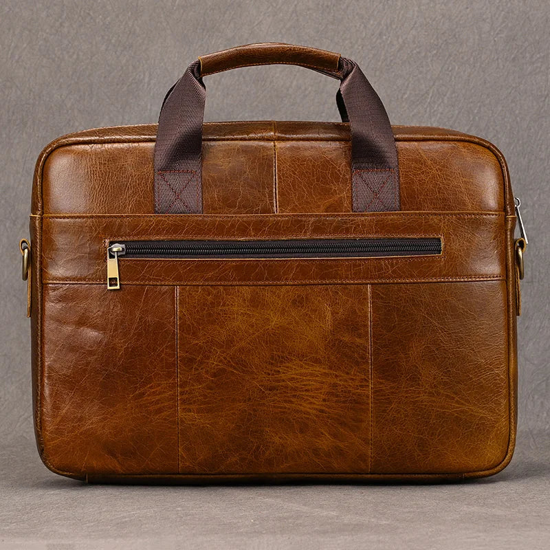 Luufan Genuine Leather Men's Business Handbag 15" Laptop Briefcase Bag Male A4 Document Shoulder Message Computer Bag Work Tote