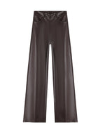 Women's High Waist Faux Leather Wide Leg Fleece Pants