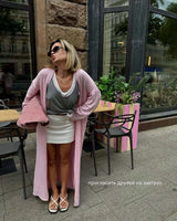 Hirsionsan Soft Loose Sets Women Two Pieces Long Sleeve Cardigan & Vest Dresses Elegant Female Hollow Outfits Cotton Tracksuit