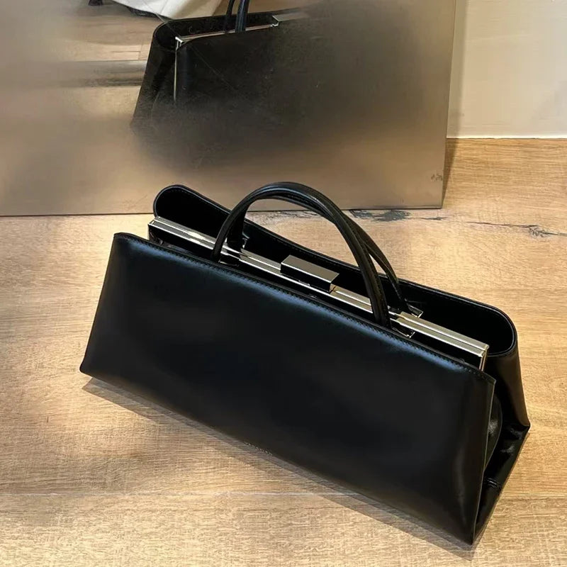 Minimalist Rectangular Frame Handbag Metal Lock Hard Shell Top Handle Bag Elegant Office Commute Shoulder Purse For Women