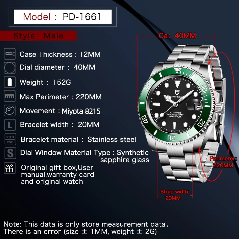 PAGANI Design 2026 New 40mm Men Automatic Mechanical Watches Men Luxury Miyota 8215 Stainless Steel Waterproof Watch Relogio