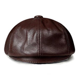 Genuine Leather Octagonal Beret Cap | Men's Cowhide Hat