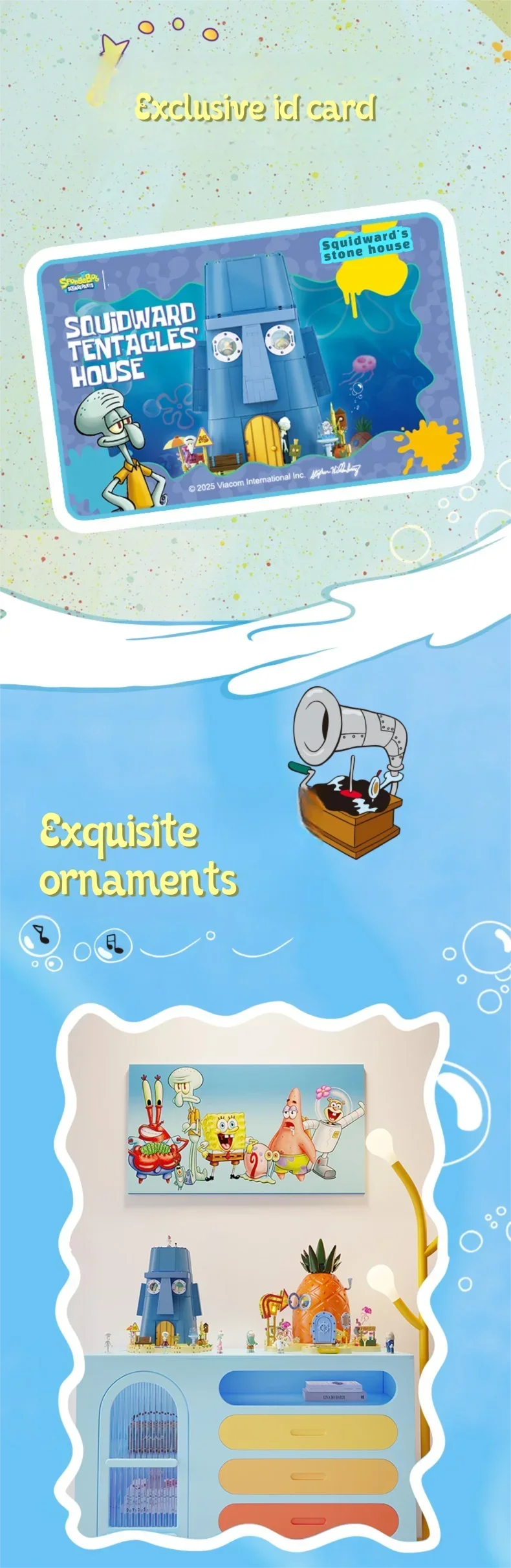 1655PCS SpongeBob SquarePants Squidward Stone Statue House Building Blocks Cartoon Model Bricks Set With Light DIY Toy Fans Gift