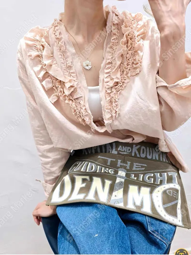 Vintage Letter Print Canvas Waist Bag for Women Multifunctional Crossbody Bag, Casual Apron Chest Bag, Streetwear Fanny Pack