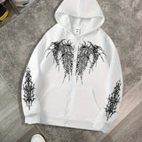Men's Gothic Dark Print Zipper Hooded Casual Sports Sweatshirt Zipper Jacket Autumn and Winter New Casual Retro Street Style Top