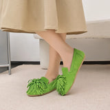 AIYUQI Women's Flat Shoes Genuine Leather 2026 New Tassel Women's Loafers Large Size Ballet Mary Jane Shoes For Women
