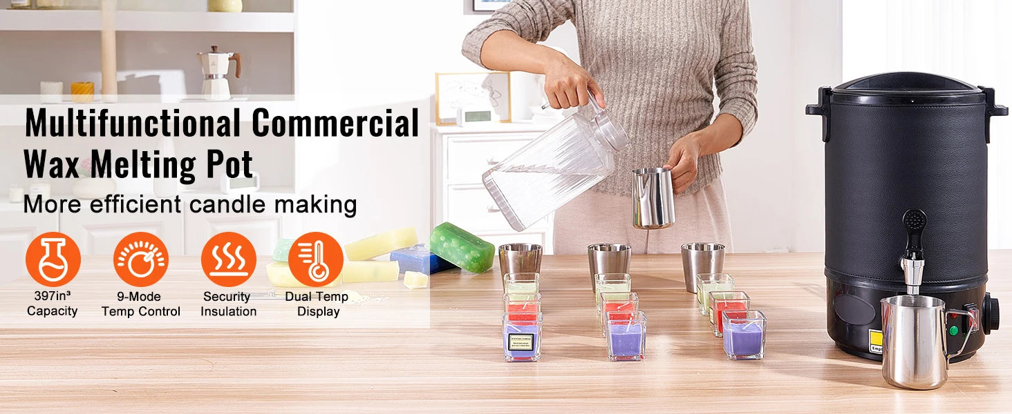 SucceBuy 6.5L 10L Wax Melter for Candle Making Large Electric Wax Melting Pot Easy Pour Spout 9-Level Temperature Control