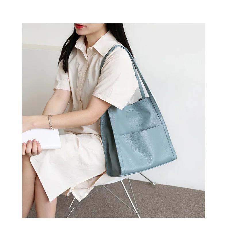 2025 New Women Bag Female Luxury Fashion Shoulder Bags Lady Soft 100% Cowhide Genuine Leather Niche Design Tote Bucket Handbag