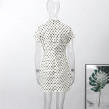 Fashion Polka Dot Mini Dress For Women Elegant Bow Tie Neck Short Sleeve Waist Slim Dress Lady 2026 Spring Summer Chic Vestidos