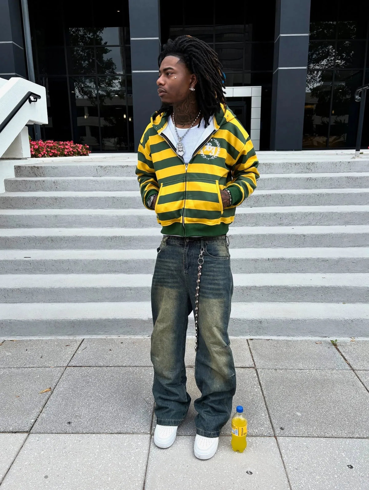 Y2K Striped Zip-Up Hoodie with Embroidery