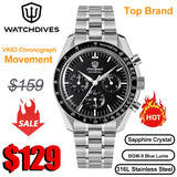 Watchdives New Wd1863 Quartz Men Watch VK63 Chronograph Bubble Sapphire Waterproof 39Mm Steel Top Brand Luxury Business Watch