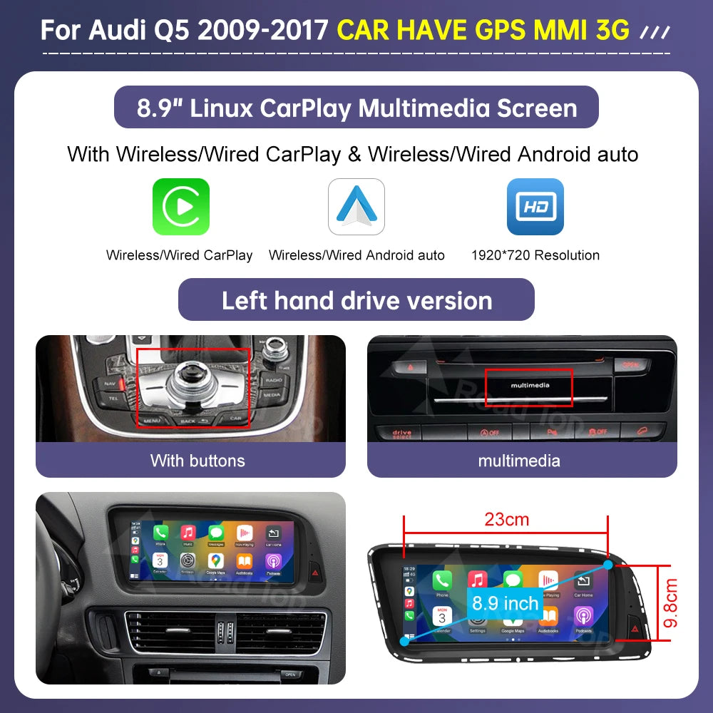 Audi Q5 2009–2017 CarPlay & Android Auto Touchscreen