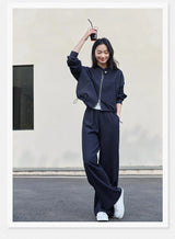 VIMLY 2 Piece Pant Set Woman Casual Outfits Women's Pant Suit 2026 Blue Stand-up Collar Jacket and Trouser Female Clothing A0119