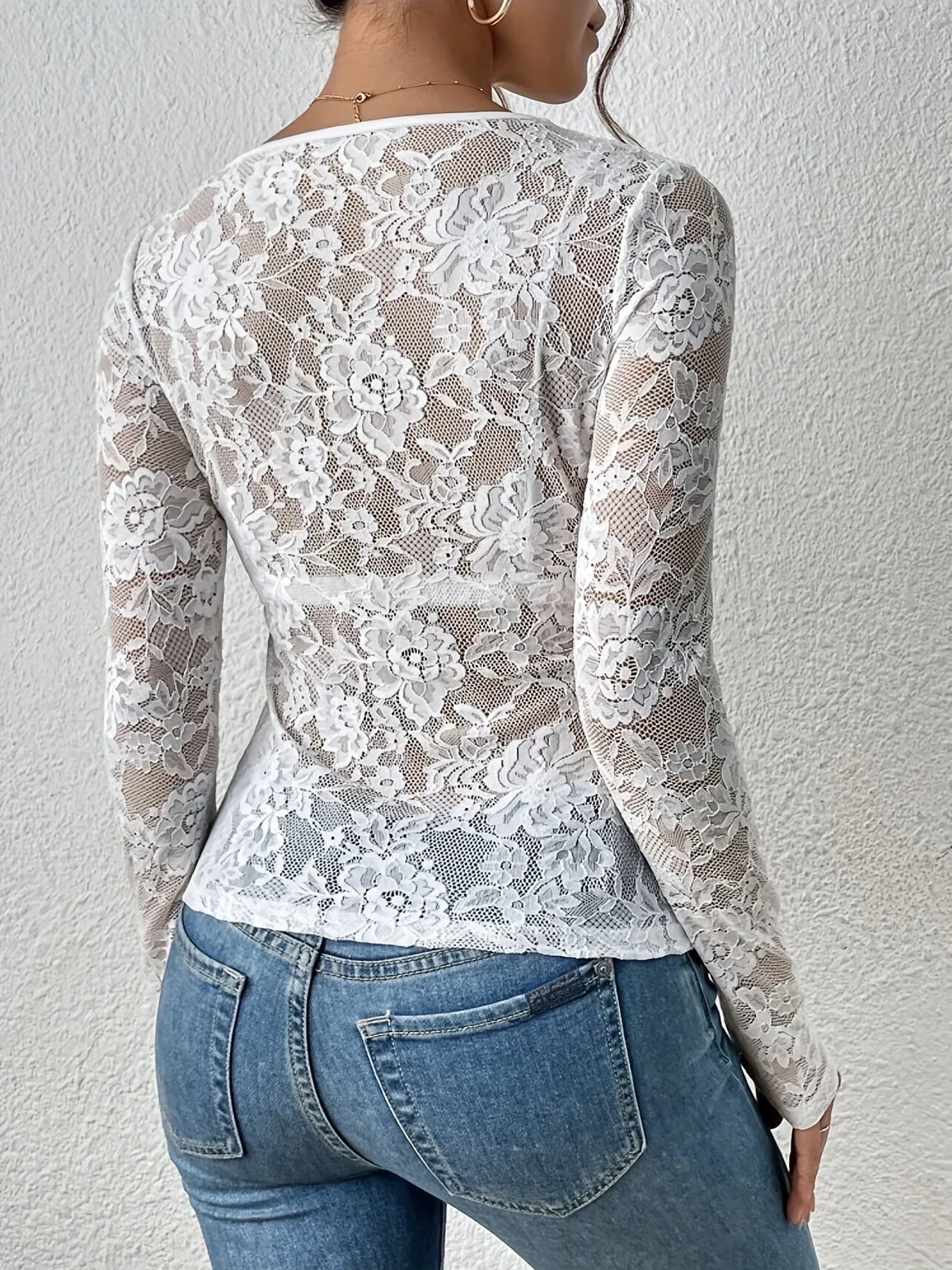 Elegant Floral Lace V-Neck Top