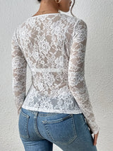 Elegant Floral Lace V-Neck Top