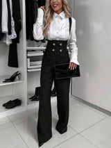 Retro Gold Double-Breasted Wide Leg Jumpsuit