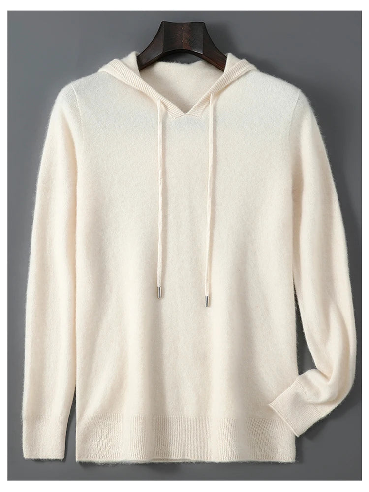 DjzDsm Autumn Winter Men's Sweater 100% Merino Wool Thick Hooded Pullover Soft Knitwear Casual Comfort Wool Clothing Tops