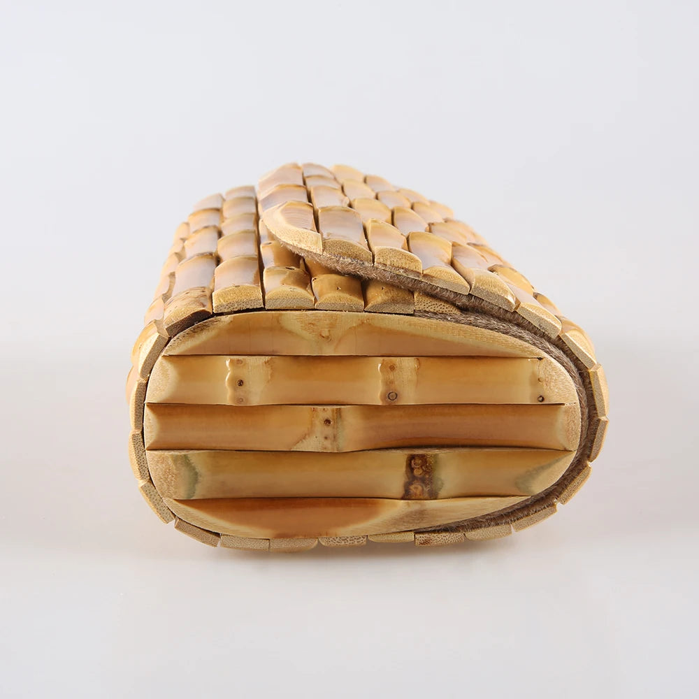 Nilerun Brand Fashion Vintage Retro Hard Wood Rattan Straw Evening Purse Wallet Unique Handmade Natural Bamboo Root Clutch Bag