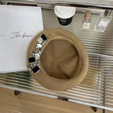 INS Summer rhinestone beret women's new fashion versatile hat thin breathable painter hat handmade rhinestones versatile pumpkin