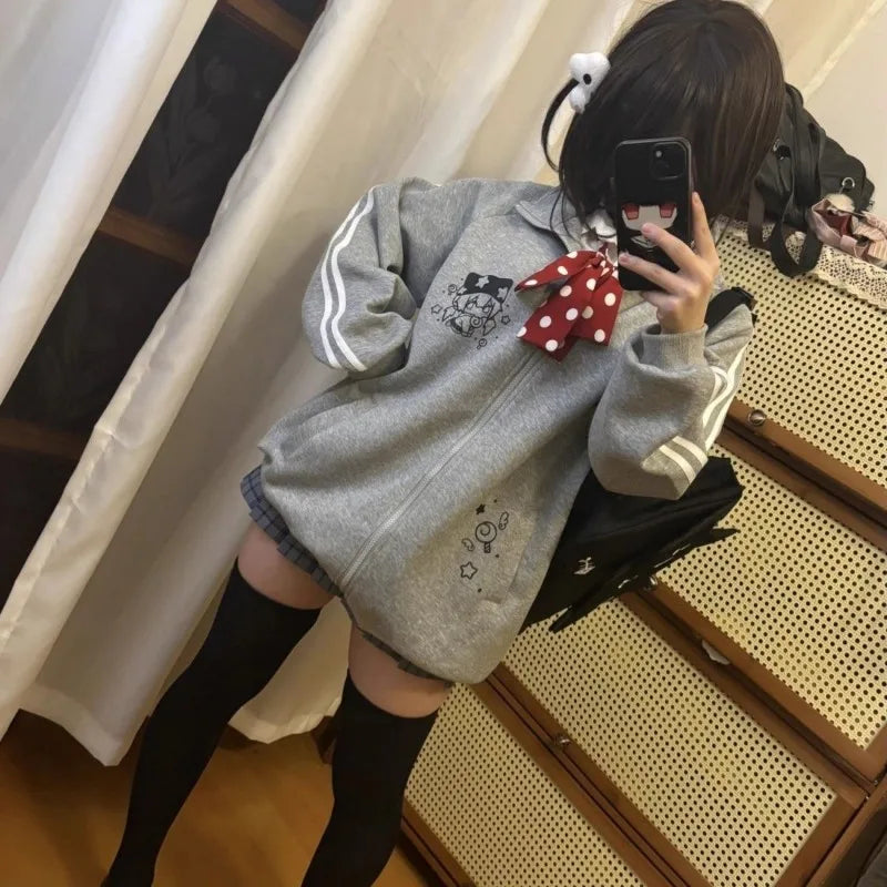 Women's Black Cotton Stand-Collar Zip-Up Jacket