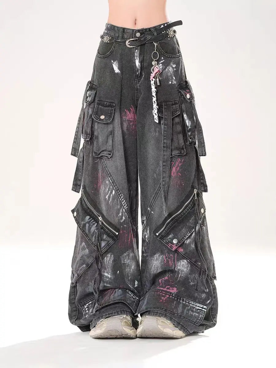 Y2K Harajuku Gothic Wide Leg Jeans – Multi-Pocket