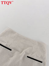 TTQV Summer Slim Khaki Cotton 2 Piece Set Woman Outfit 2025 Fashion Sleeveless Crop Top With High Waist Shorts Set Streetwear