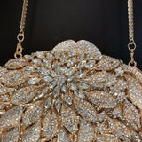 Gold Metal Leaves White Crystals Evening Clutch Bags Luxury Women Wedding Party Purse Ball Handbags Rhinestone Mini Shell Bag