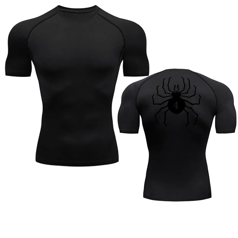Spider Print Compression Shirts for Men Gym Workout Fitness Undershirts Short Sleeve Quick Dry Athletic T-Shirt Tops Sportswear