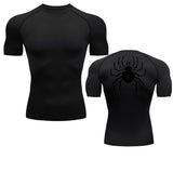 Spider Print Compression Shirts for Men Gym Workout Fitness Undershirts Short Sleeve Quick Dry Athletic T-Shirt Tops Sportswear