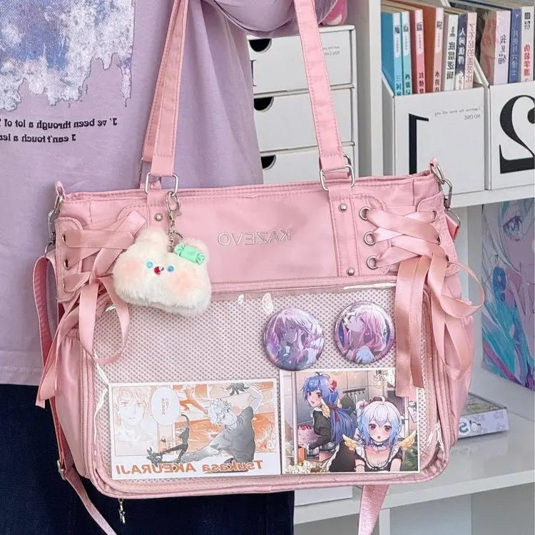 Italife Luxury Large Ita Bag with Ribbon ACG Display Women Blue Big Clear Shoulder Bag with Pin Insert Girl Pink Itabag Bow H201