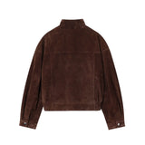 Women Suede Leather Jacket with Pockets Autumn Fashion High Collar Long Sleeve Button Jacket Lady Coats Causal Female Chic Tops