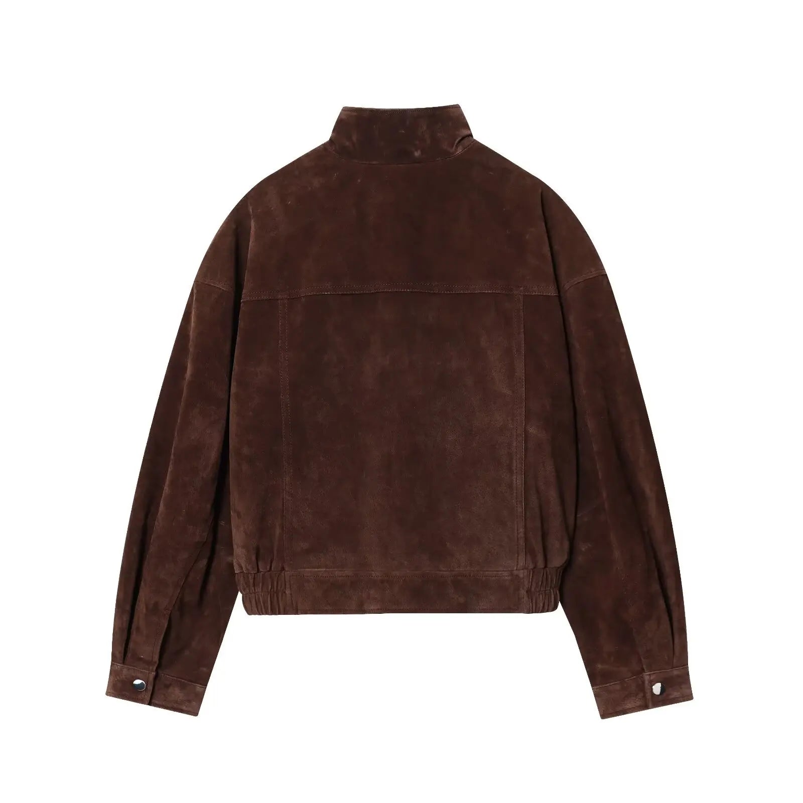 Women Suede Leather Jacket with Pockets Autumn Fashion High Collar Long Sleeve Button Jacket Lady Coats Causal Female Chic Tops