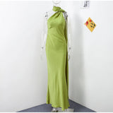 Elegant Ribbon Halter Maxi Dress
