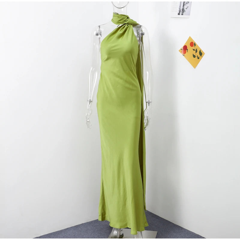 Elegant Ribbon Halter Maxi Dress